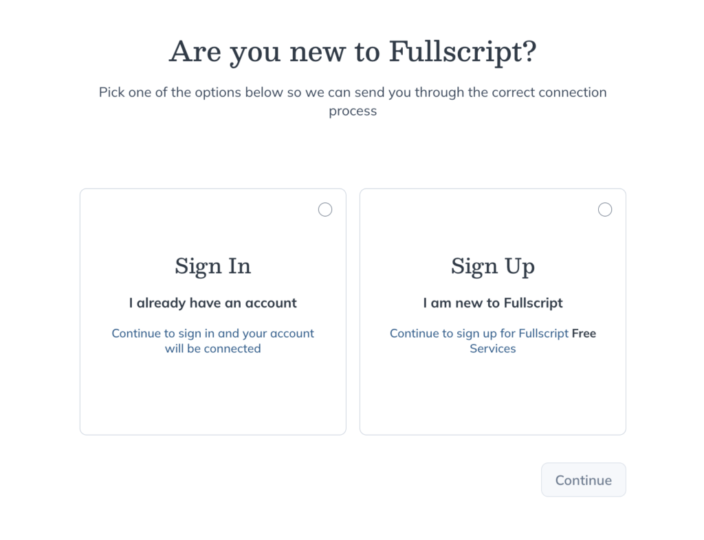 Choosing to sign in to an existing account, or sign up for a new one.