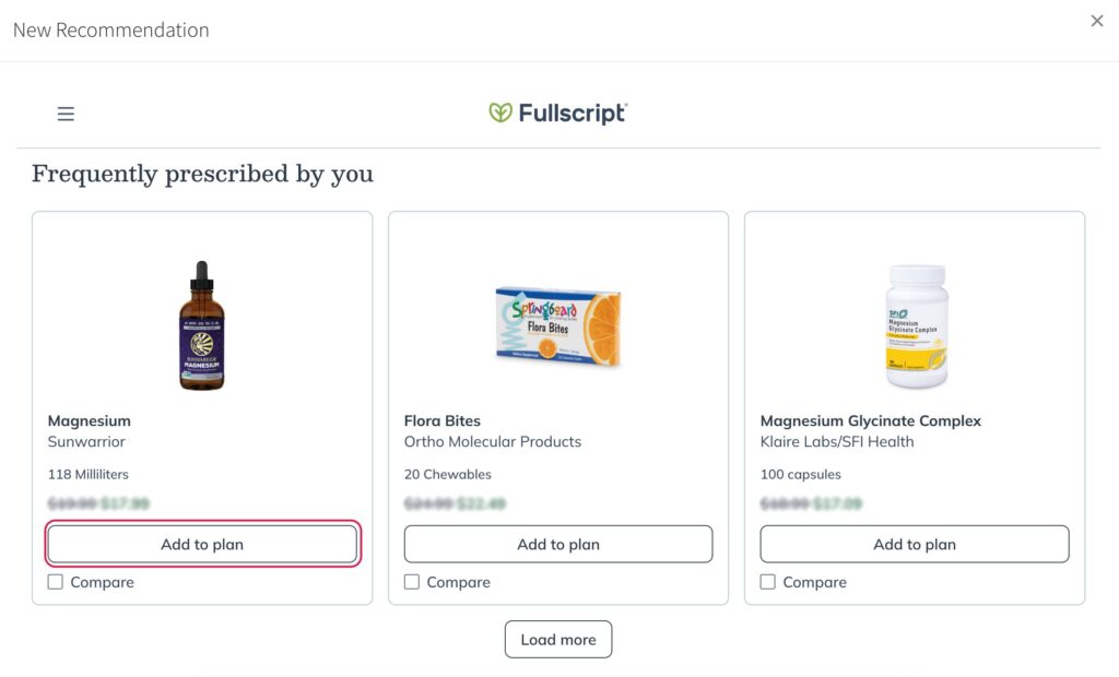 Adding a product to a plan using the integration.