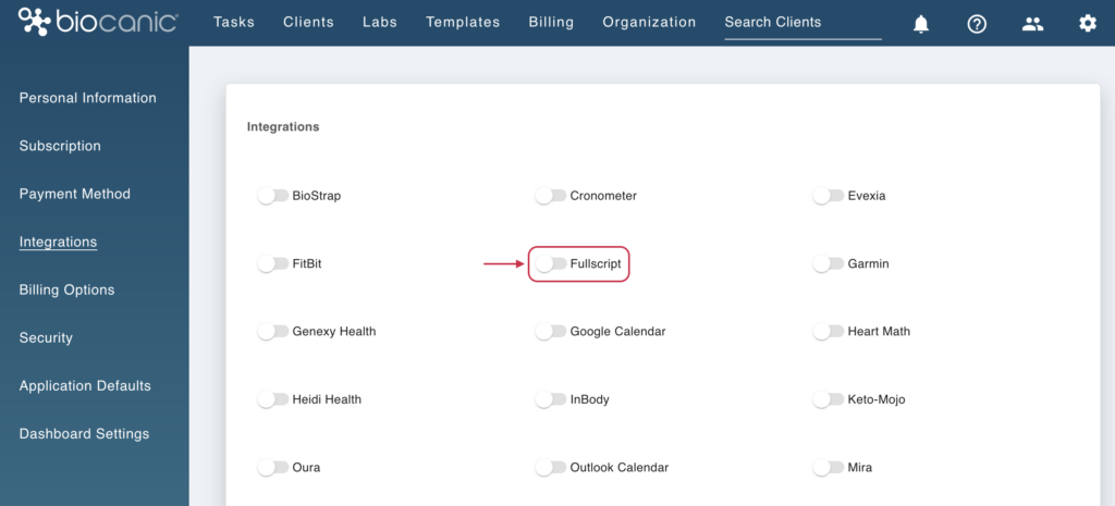 Click the Fullscript toggle.