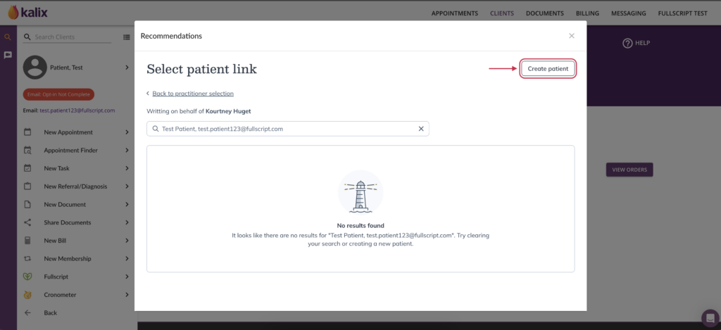 Click the Create patient button.