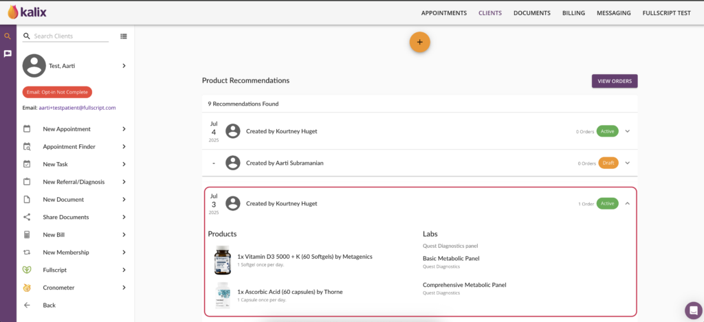 Viewing a plan under the patient profile.