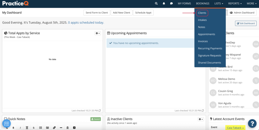 Click Clients.