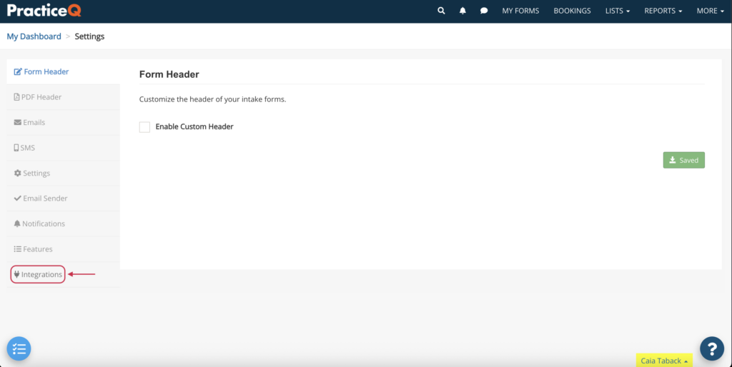 Click Integrations.