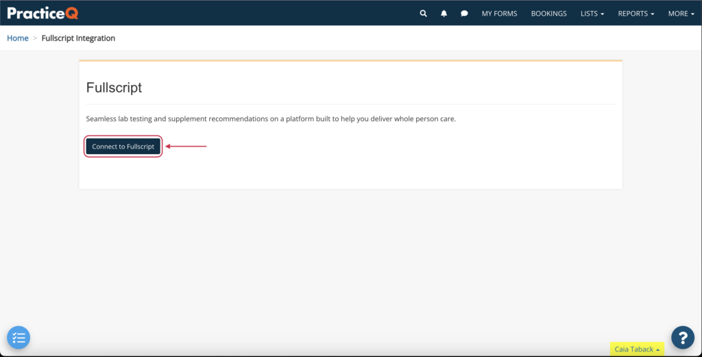 Click Connect to Fullscript.