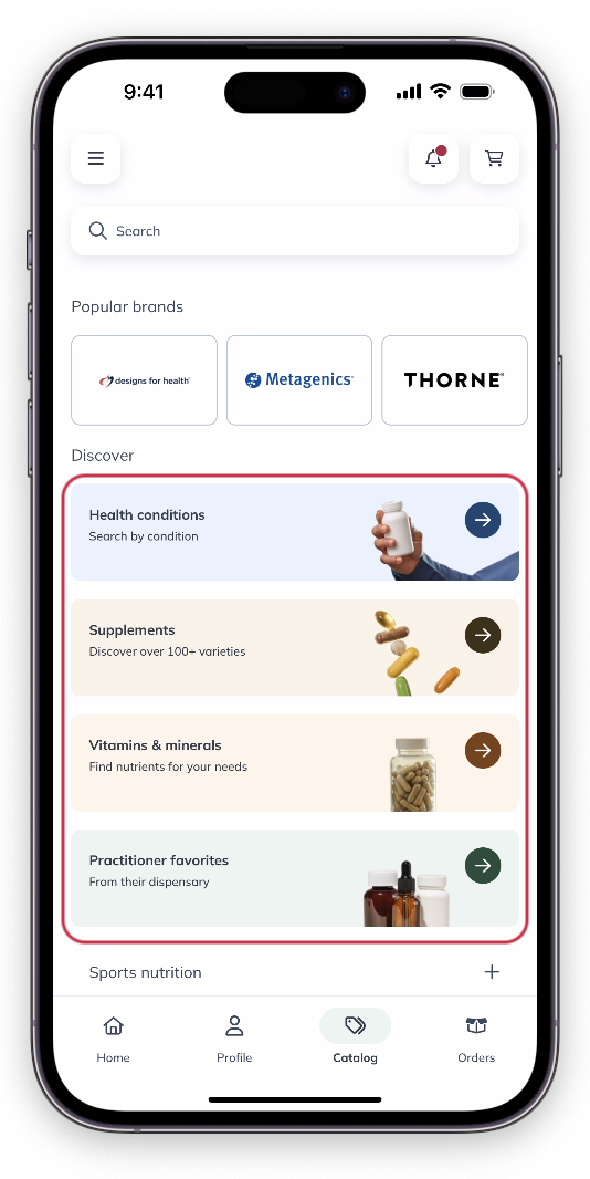The discover menu.