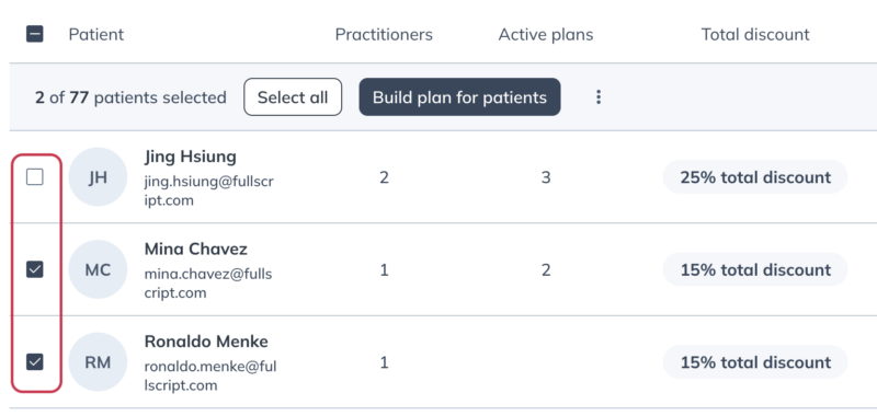 Selecting several patients at once.