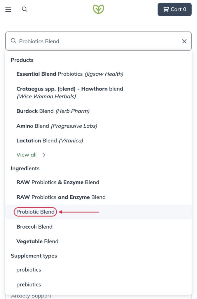 Suggested filters in the search field of the catalog.