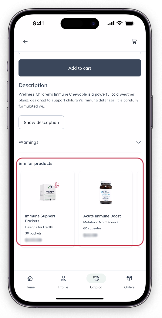 The similar products sections on the product display page.