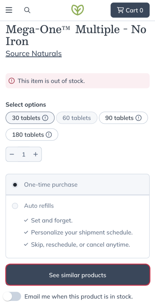 Accessing similar products from the patient catalog for out of stock or backordered products.