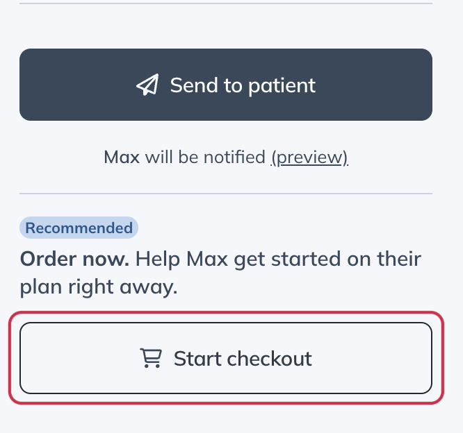 Accessing In-office checkout from the Review plan page.