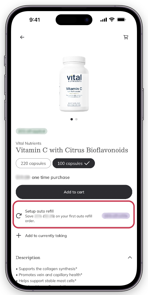 Setting up an auto refill in the cart.
