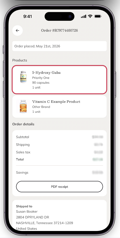 Tap the product in the order card.