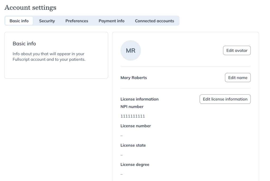 The Basic info page in Account settings.