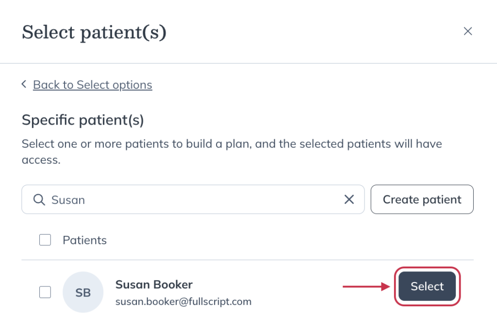 Select the newly created patient.