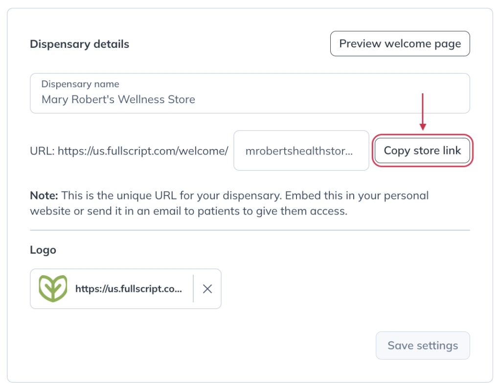 Click Copy store link.
