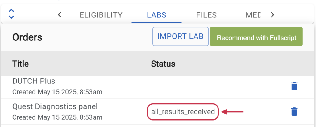 All_results_received status for a lab order.