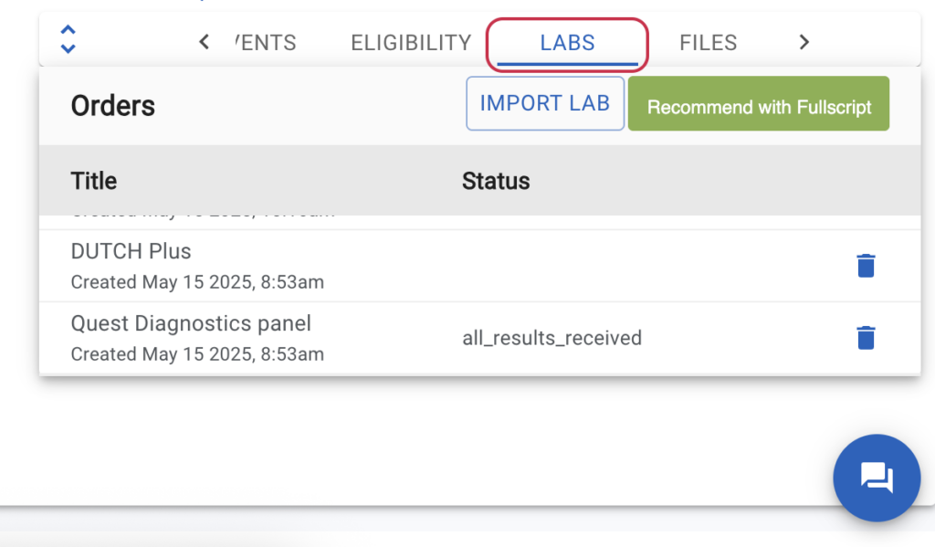 The Labs tab in the Tellescope integration.