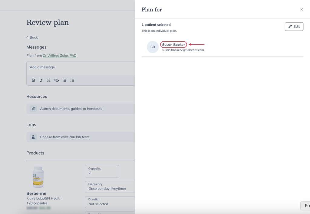 Click the patient's name to access their patient profile.