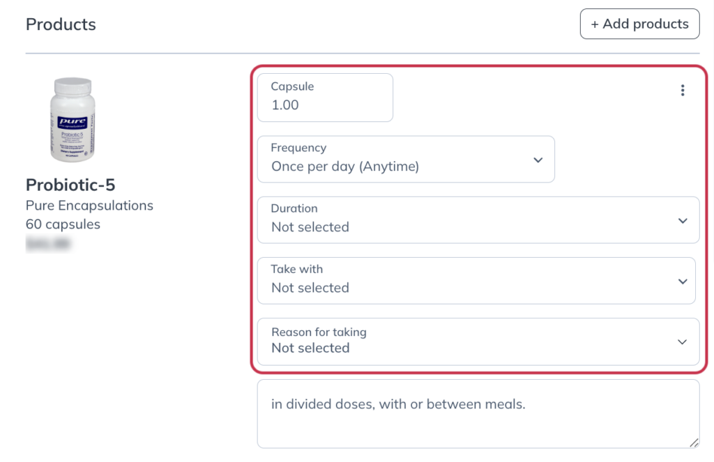 Find the dosage tool between the product image and the text box.