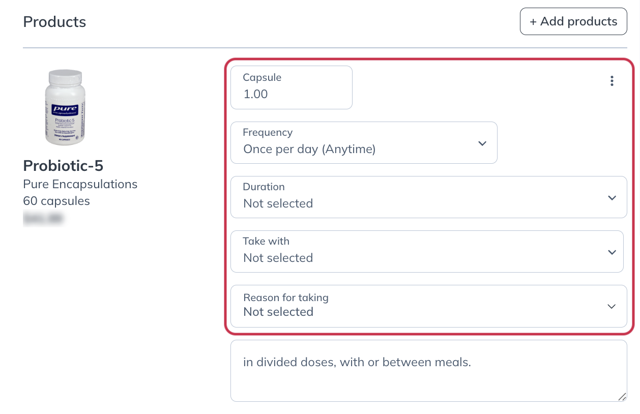 Find the dosage tool between the product image and the text box.