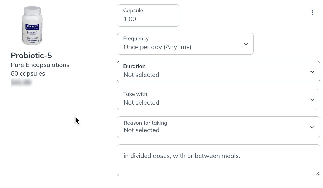 Selecting a recommended duration for a product in a plan.