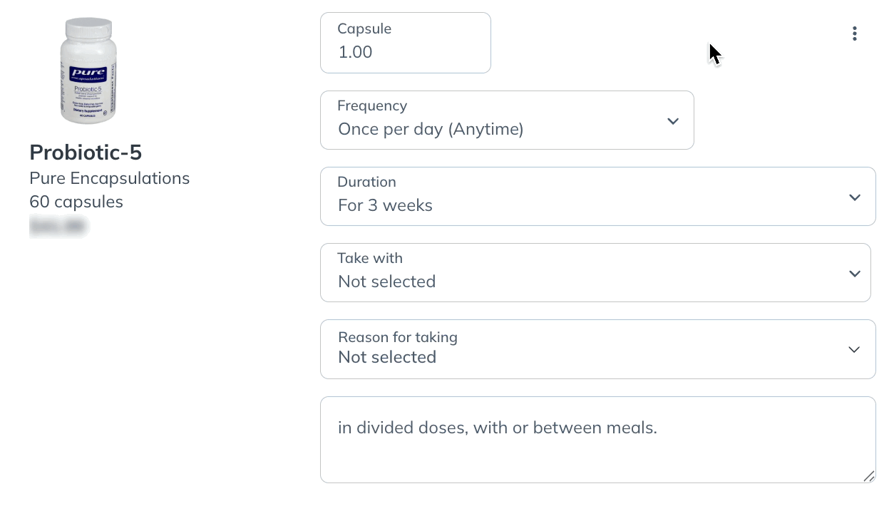 Setting text-only dosage instructions.