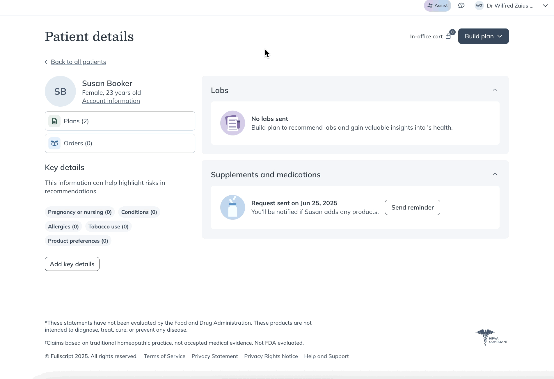 Accessing past plans in the patient profile.