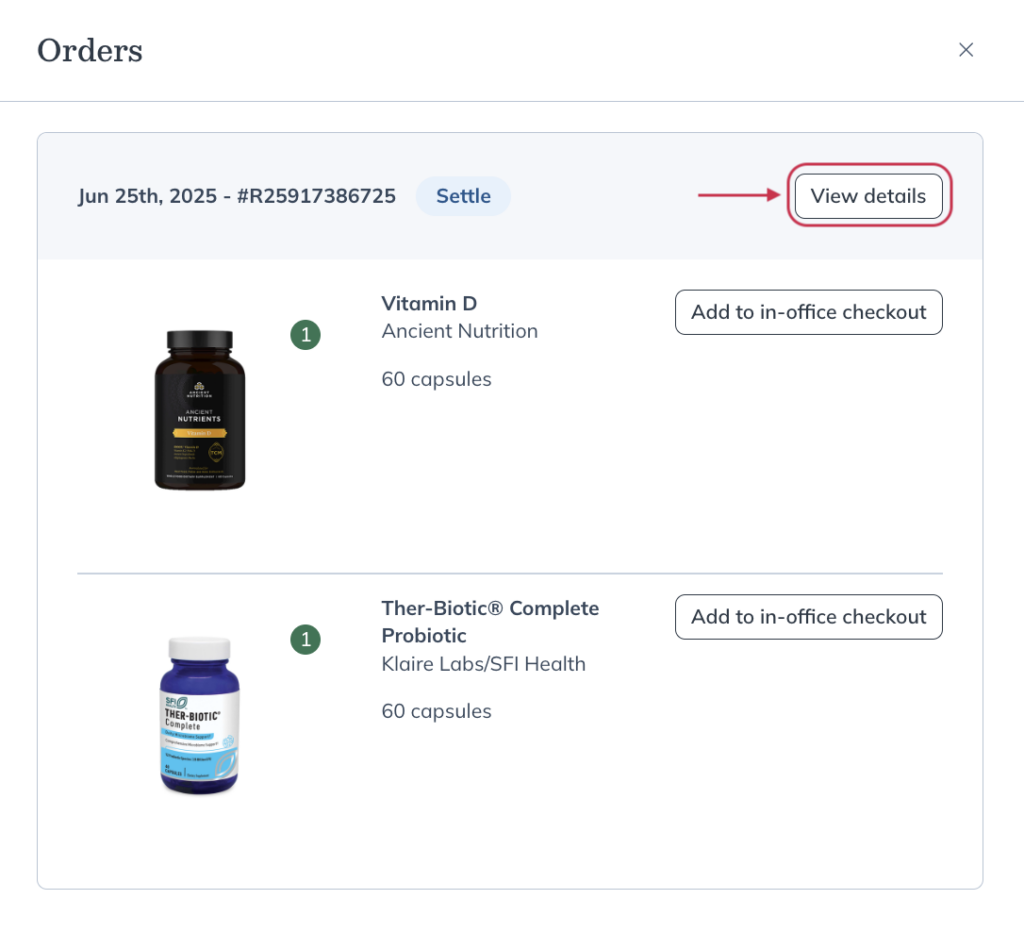 Viewing the details of a patient order.