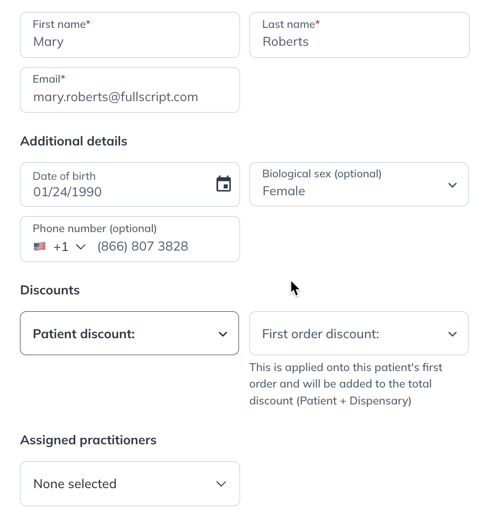 A practitioner setting the maximum discount for their personal patient account.