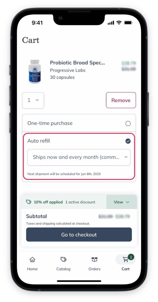 Setting up an auto refill in the cart.