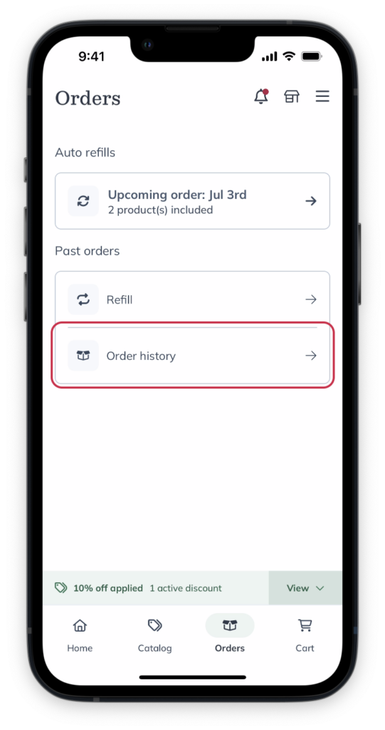 Tap order history.