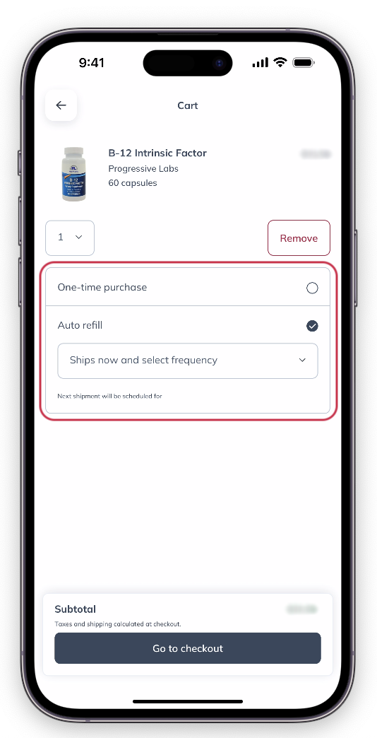Setting up an auto refill in the cart.