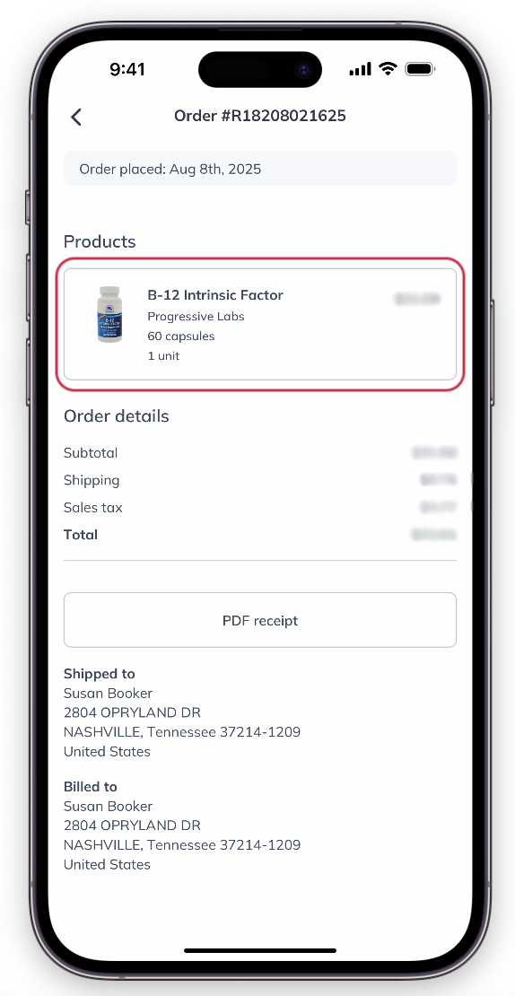 Tap the product in the order card.