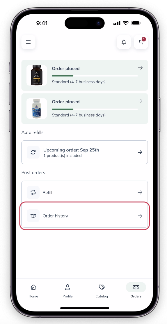 Tap order history.