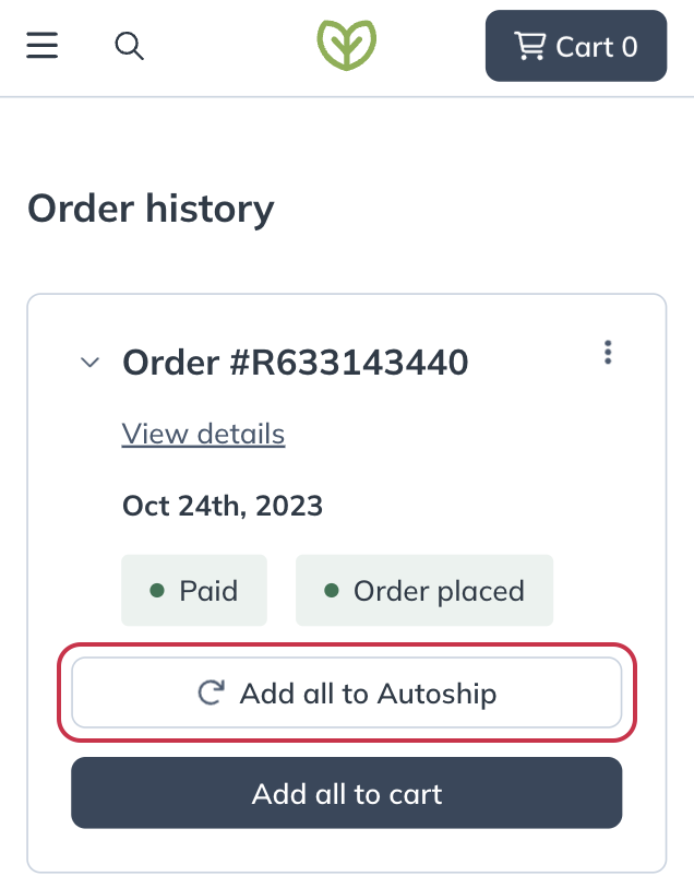 Add all to Autoship from the Order history page.