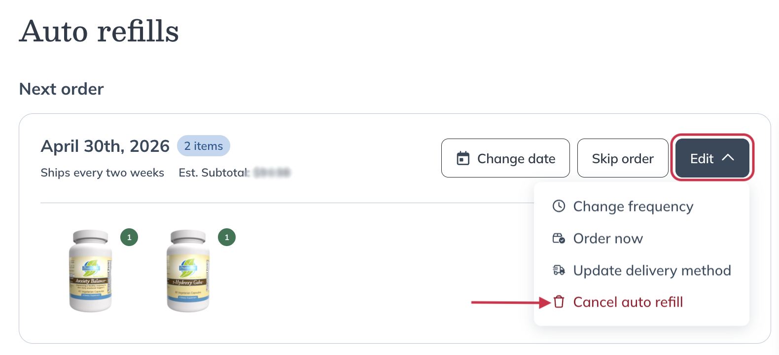 Cancel auto refills