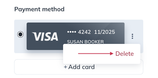 Deleting a credit card from your Auto refills page.