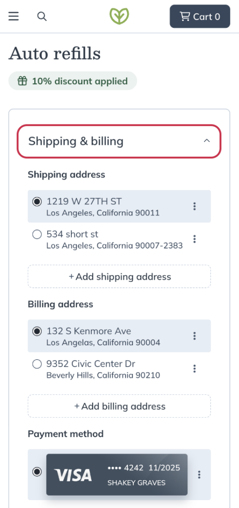 Expand the shipping & billing drawer.