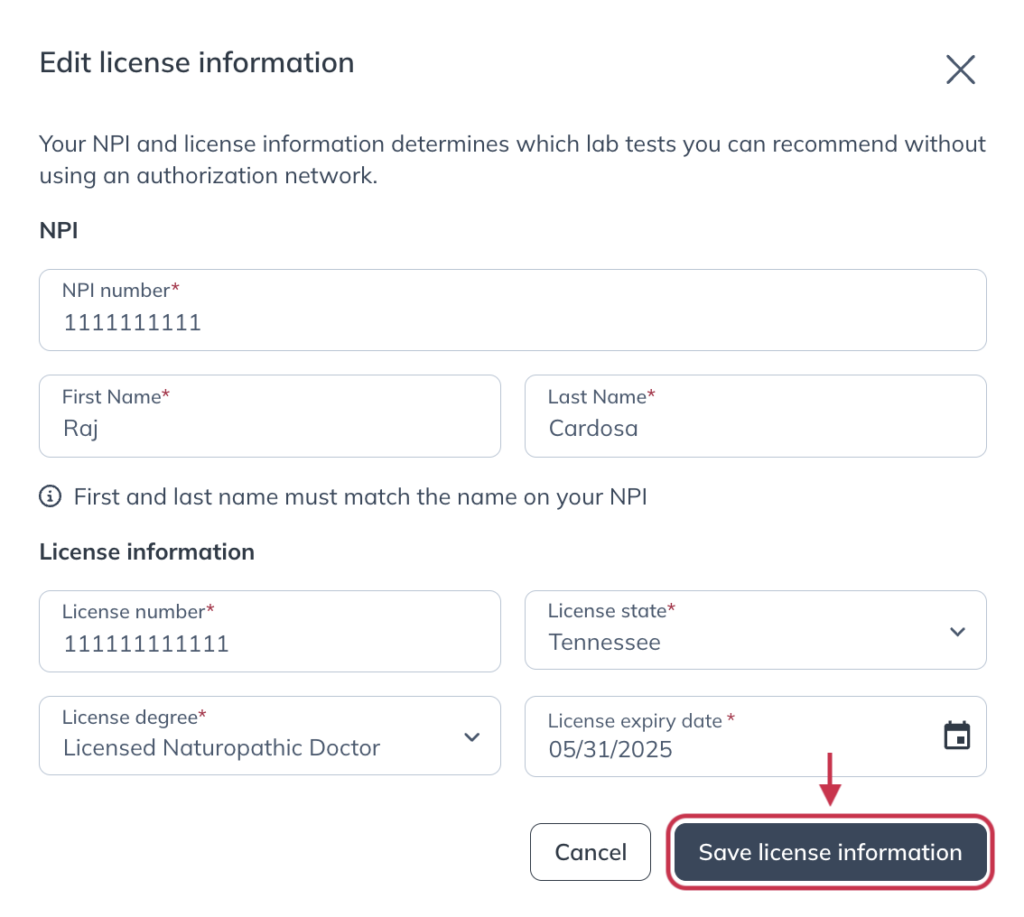 Click Save License Information.