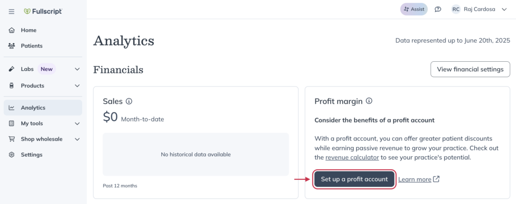 Set up a profit account.