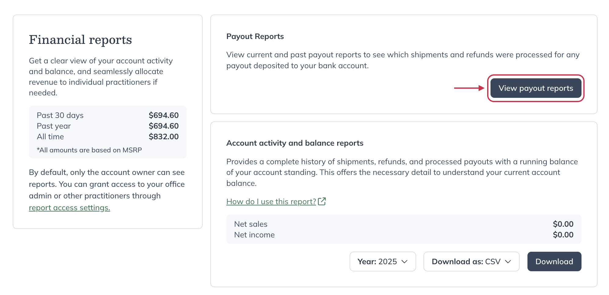 Click View payout reports.