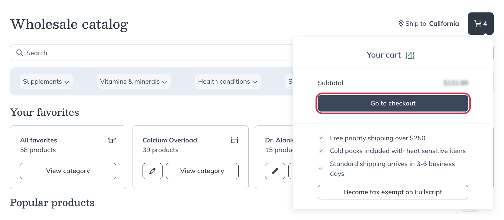 Selecting Go to checkout.