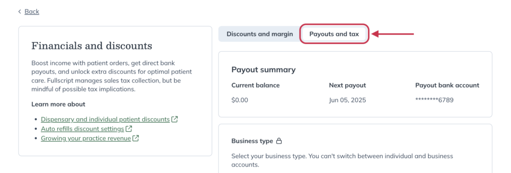 Click the Payouts and tax tab.