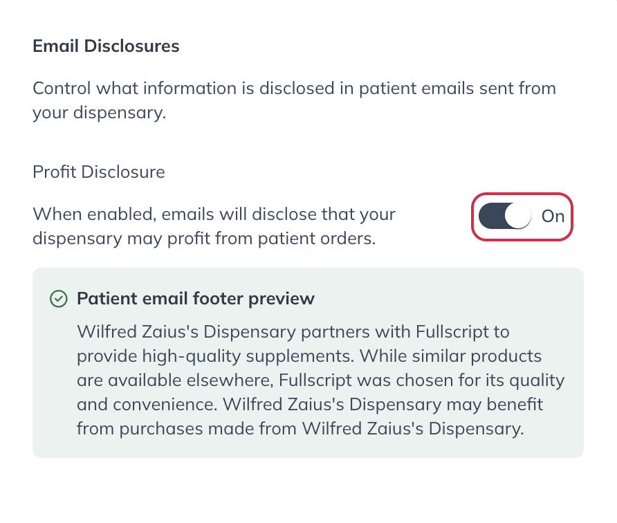 Turn on the Profit Disclosure toggle.