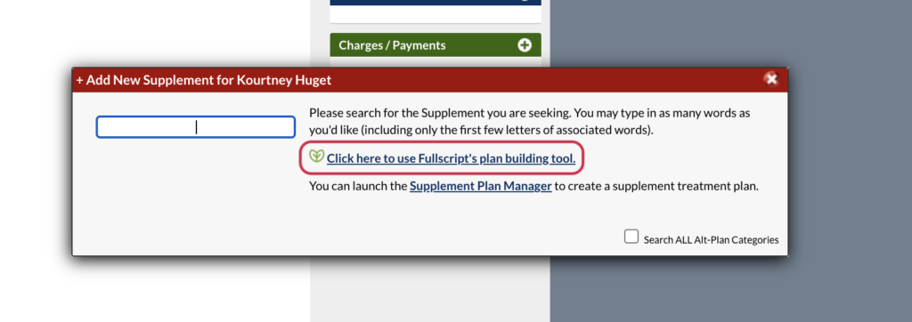 Click to use the embedded Fullscript plan building tool.