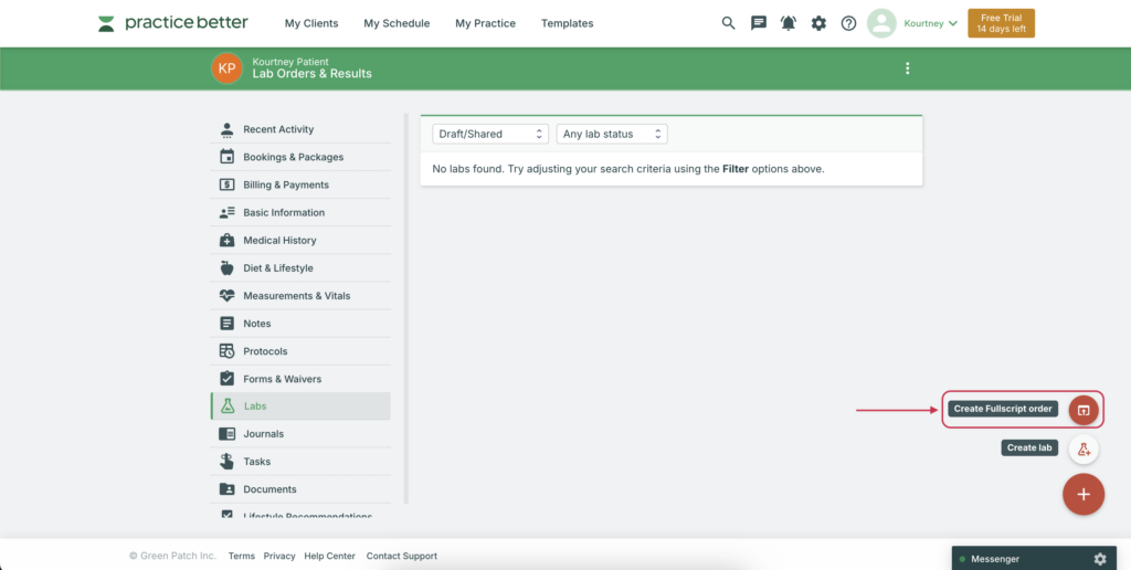 Click Create Fullscript order.
