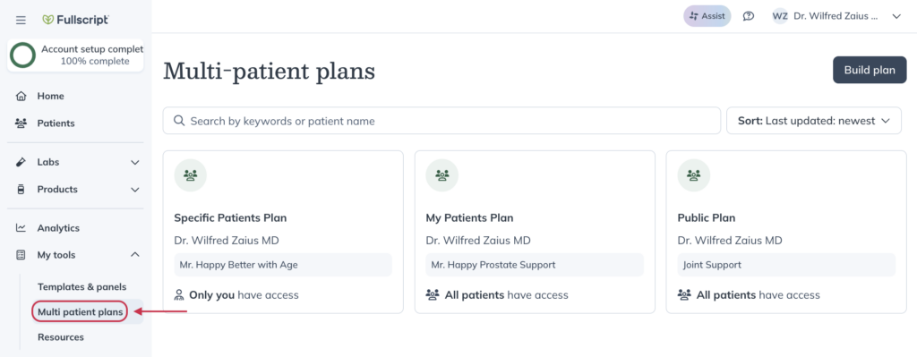 Clicking the multi patient plans tab.