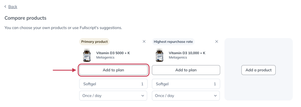 Clicking Add to plan from the comparisons page.