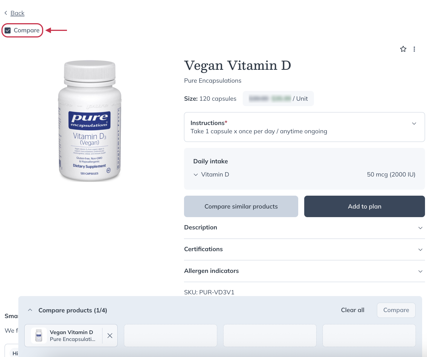Click the Compare checkbox.
