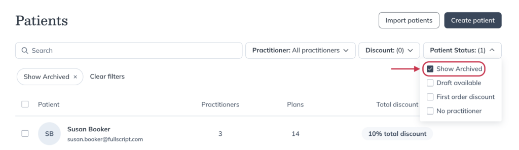 Clicking the Show archived status filter.